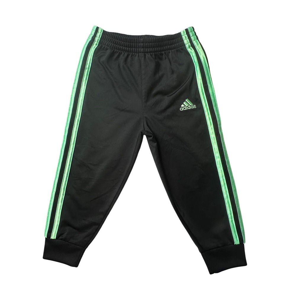 Adidas Track Pants Kids 2T Black Neon Green Joggers AG0389‎ 3-Stripe Athletic